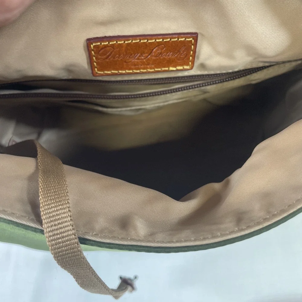 Dooney & Bourke Nylon Flap Backpack Style IN503 Army Green leather gold details